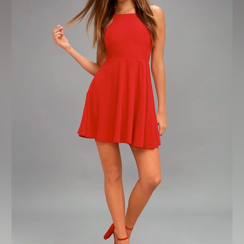 Lulu’s red halter neck flared dress